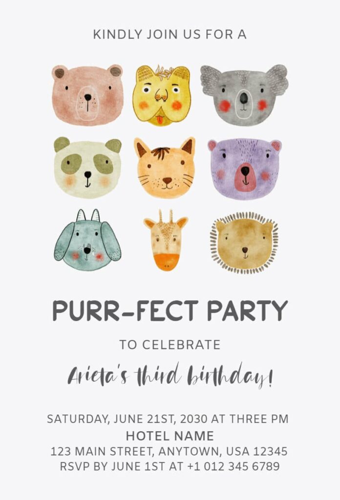 Purrfect Birthday Party Invitation Template