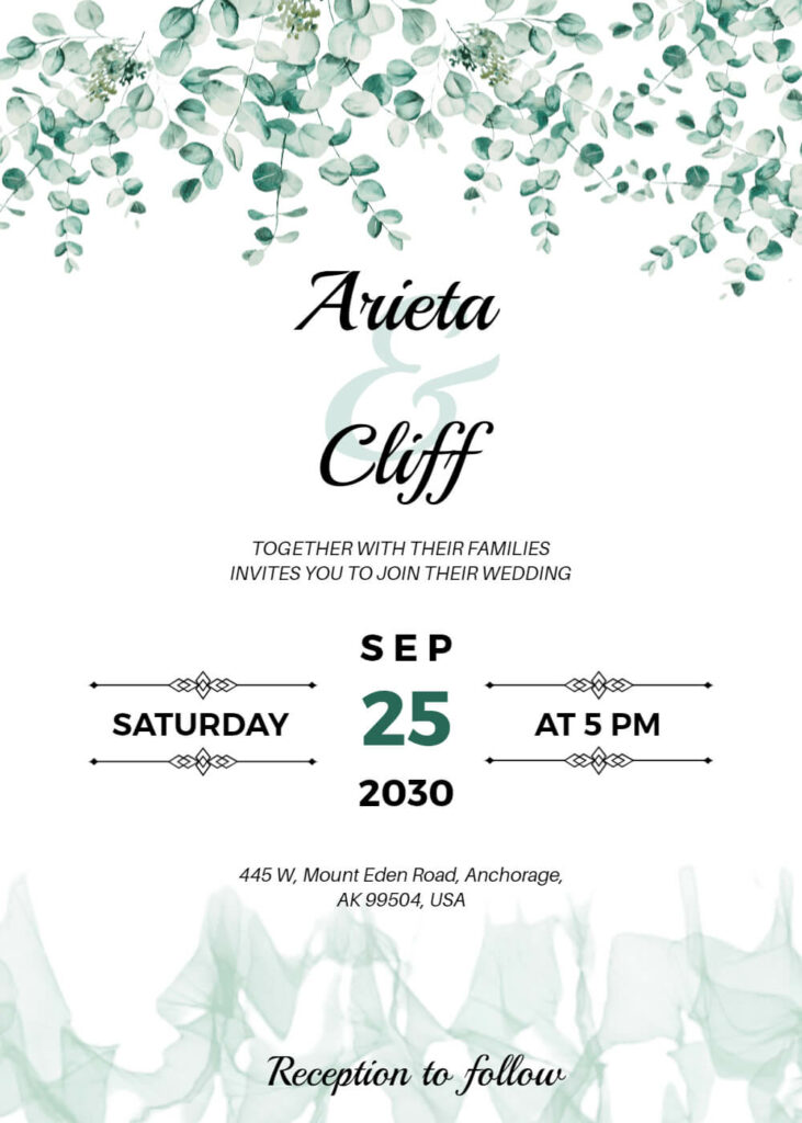 Green Floral Wedding Invitation
