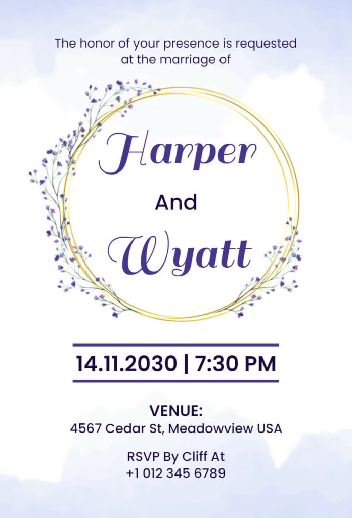 Purple Floral Rustic Wedding Invitation