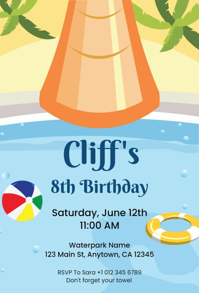 Water Slide Birthday Invitation Template