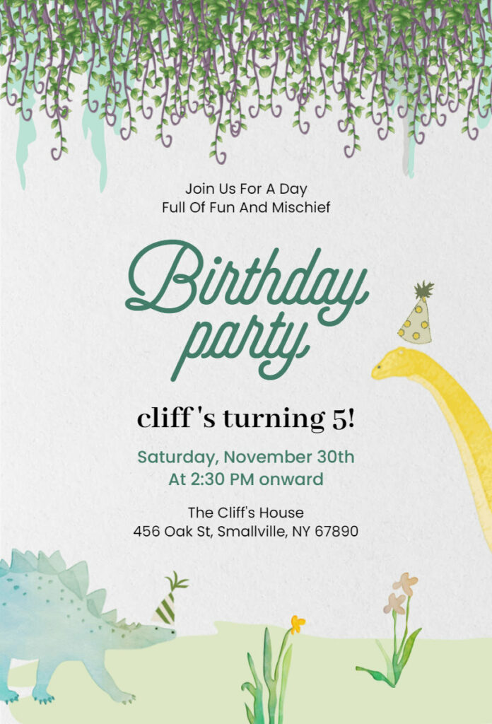 Dinosaur Theme Birthday Invitation Template