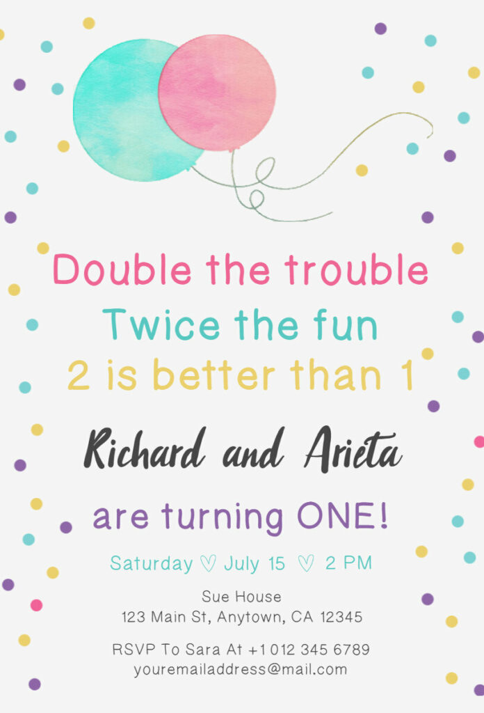 Twins Birthday Invitation Template