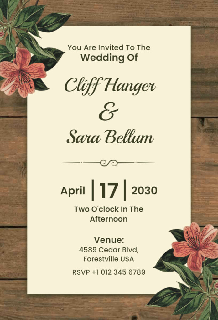 Wooden Rustic Floral Wedding Invitation