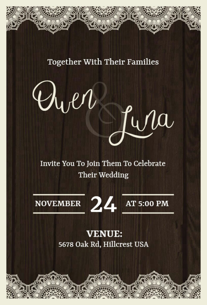 Brown Wood Rustic Wedding Invitation
