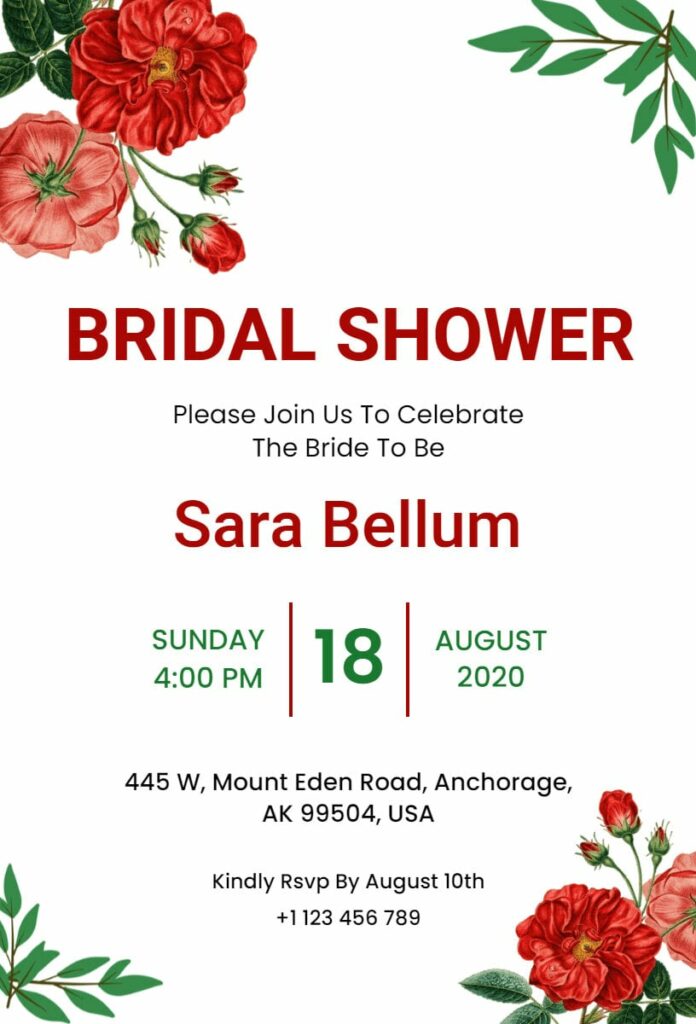 Red Flower Bridal Shower Invitation Template