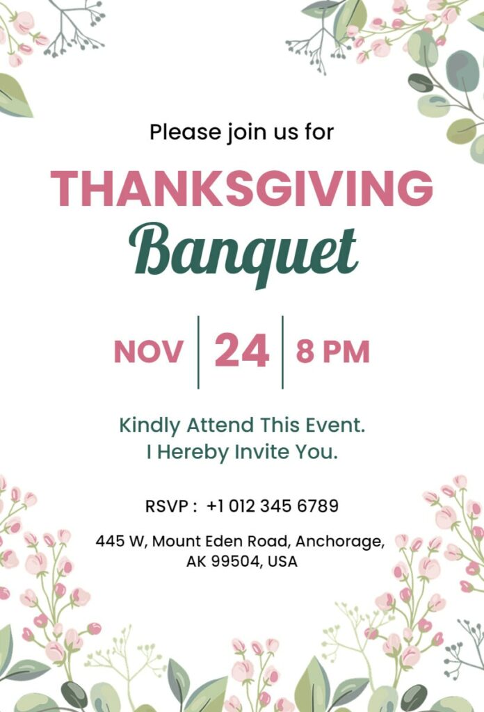 Floral Thanksgiving Banquet Invitation Template