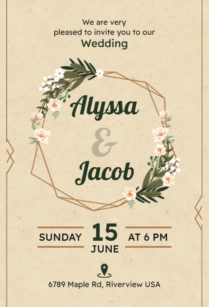 Brown Wooden Floral Wedding Invitation