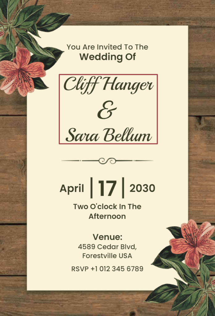 Wooden Floral Wedding Invitation