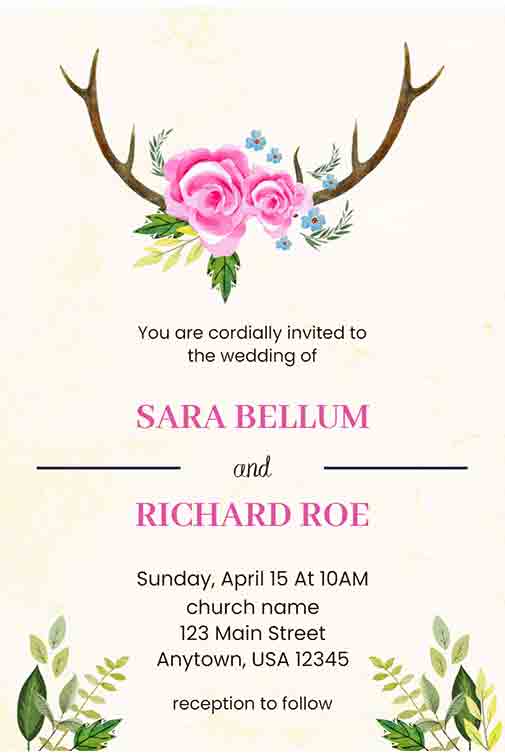 deer-antler-flower-wedding-invitation-template
