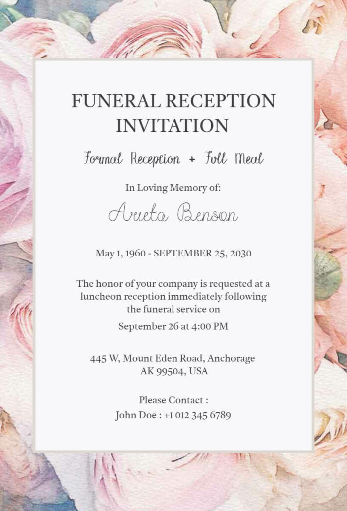 Funeral Reception Invitation Template
