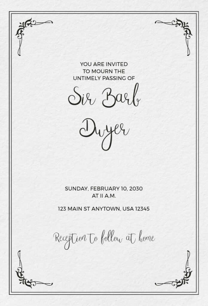 Untimely Passing Invitation Template