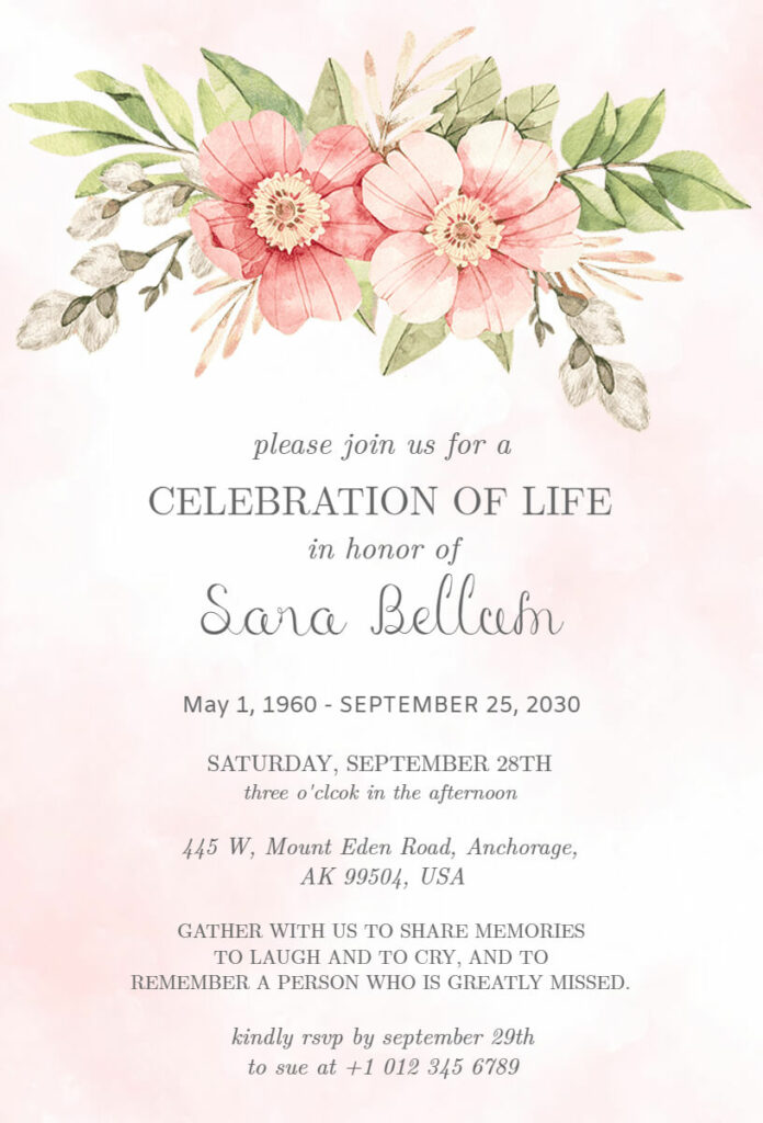 Pink Floral Funeral Invitation Template