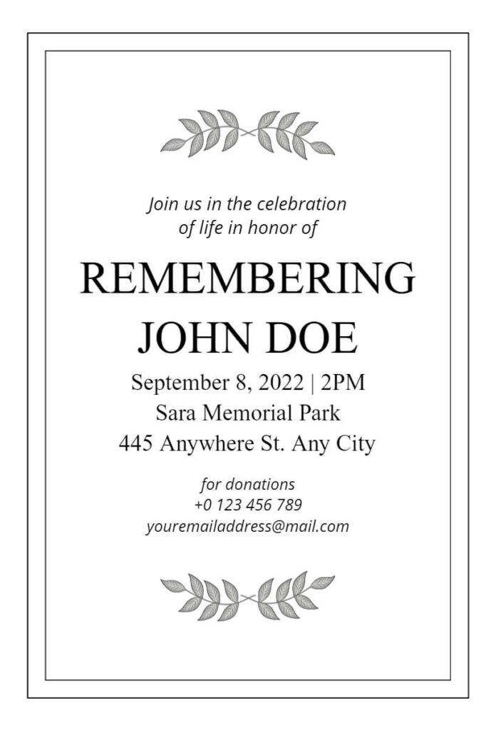 White Funeral & Memorial Invitation Template