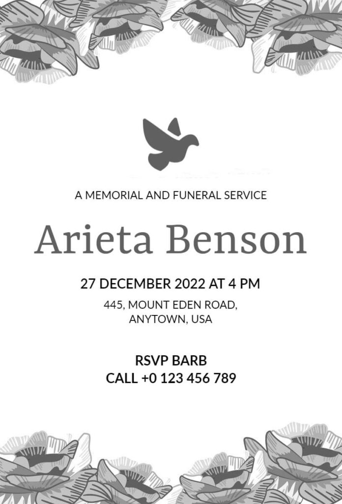 Black and White Funeral Invitation Template