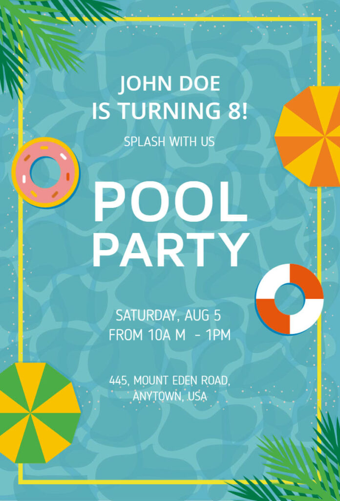 Palm Green Pool Party Invitation Template