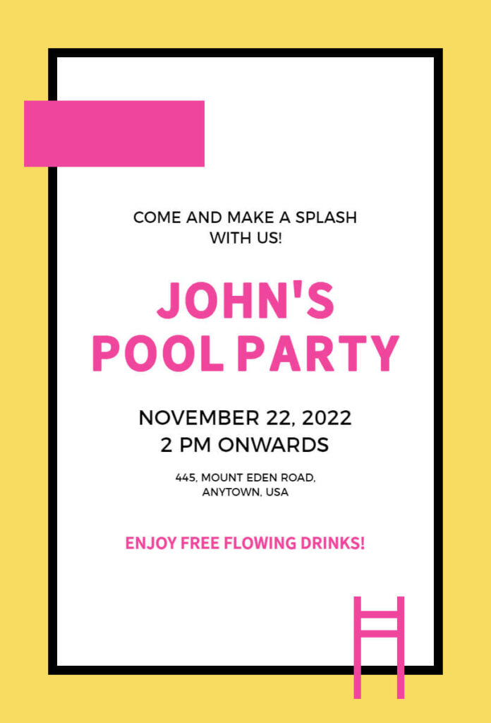 Energy Yellow Pool Party Invitation Template