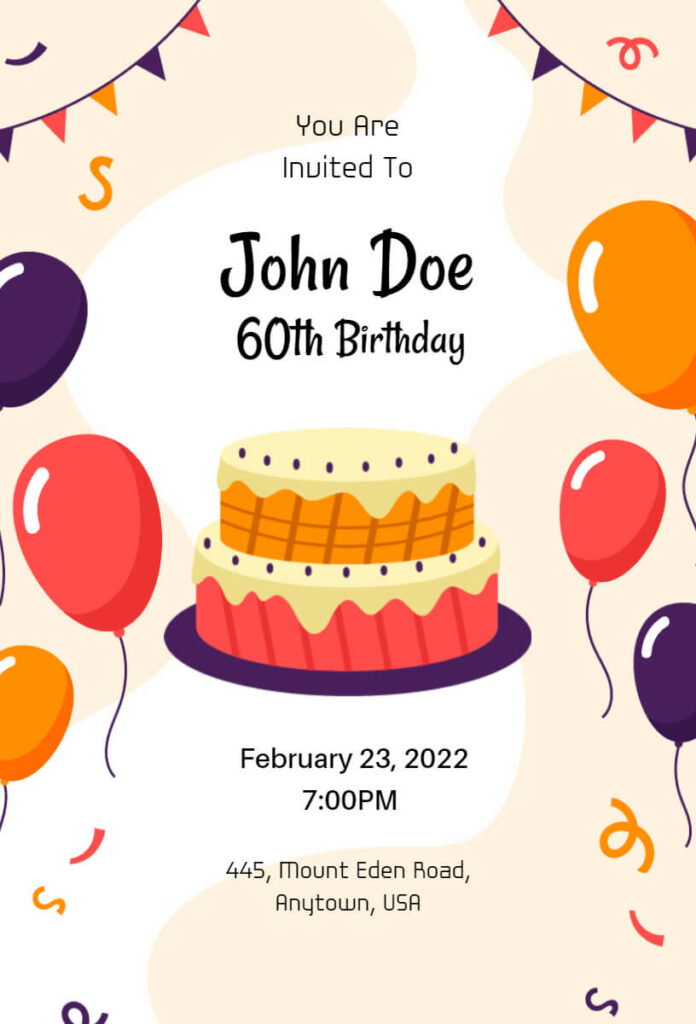 60th  Birthday Formal Invitation Templates