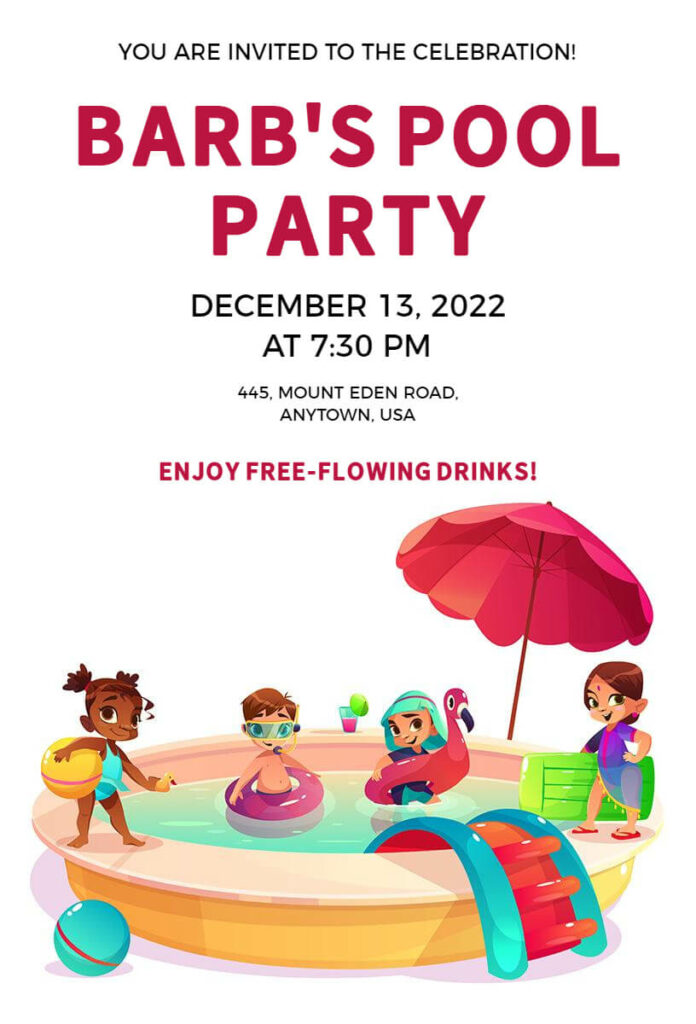 White Pool Party Invitation Template