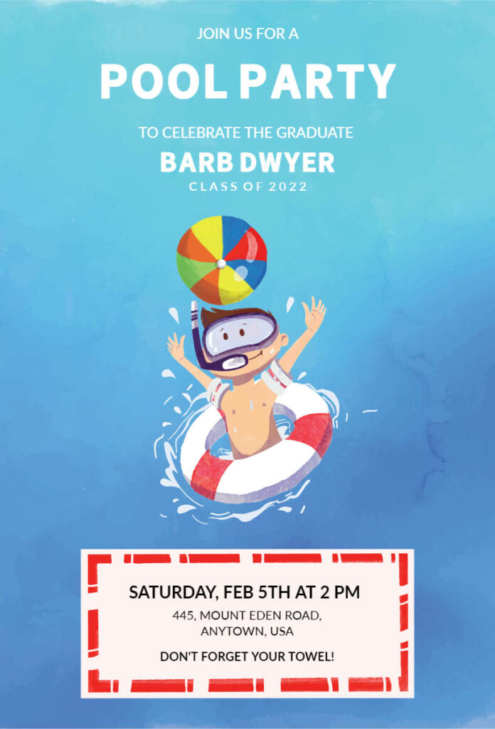 Simple Pool Party Invitation Template
