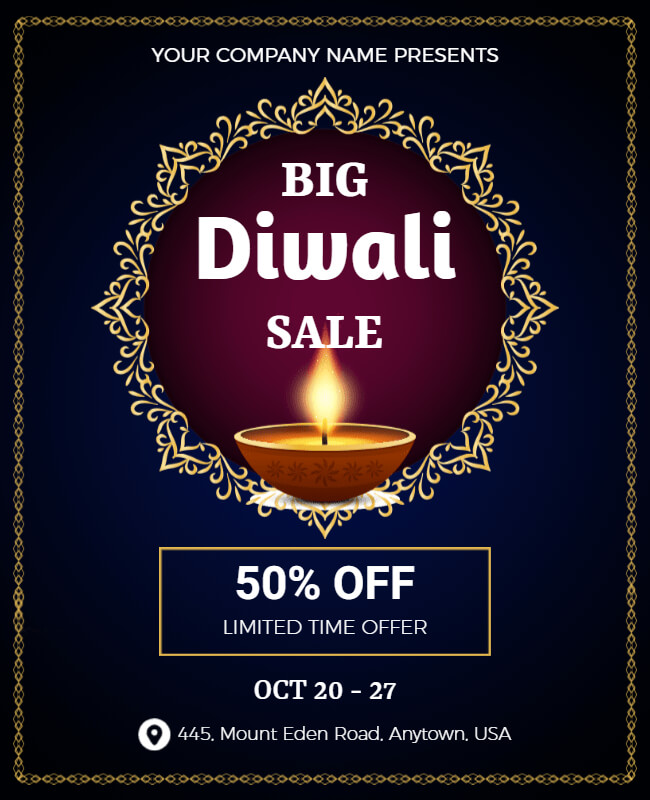 Deep Fir and White Diwali Invitation Templates