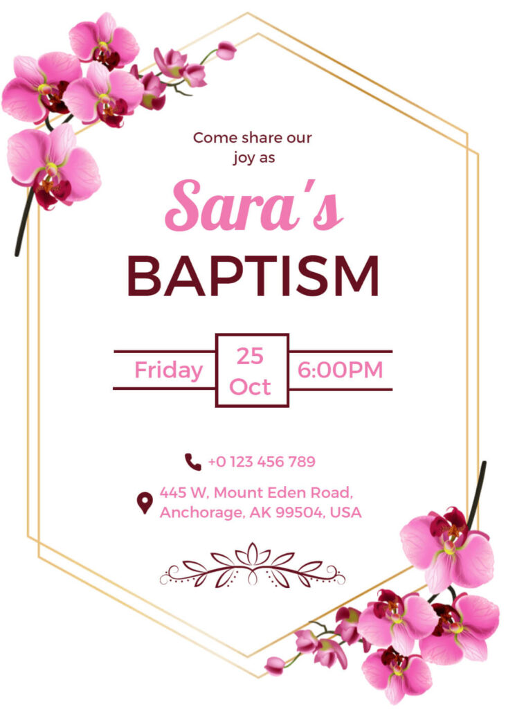 Floral Frame Baptism Invitation Templates