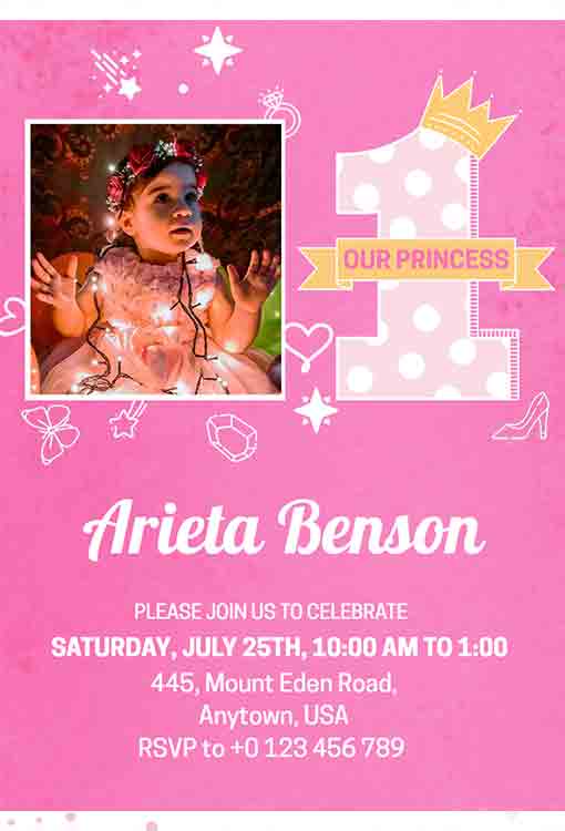 Persian Pink 1st Birthday Invitation Templates