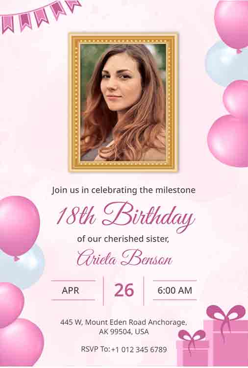 Balloon 18th Birthday Invitation Template