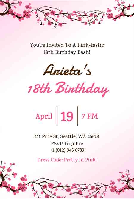 Floral 18th Birthday Invitation Template