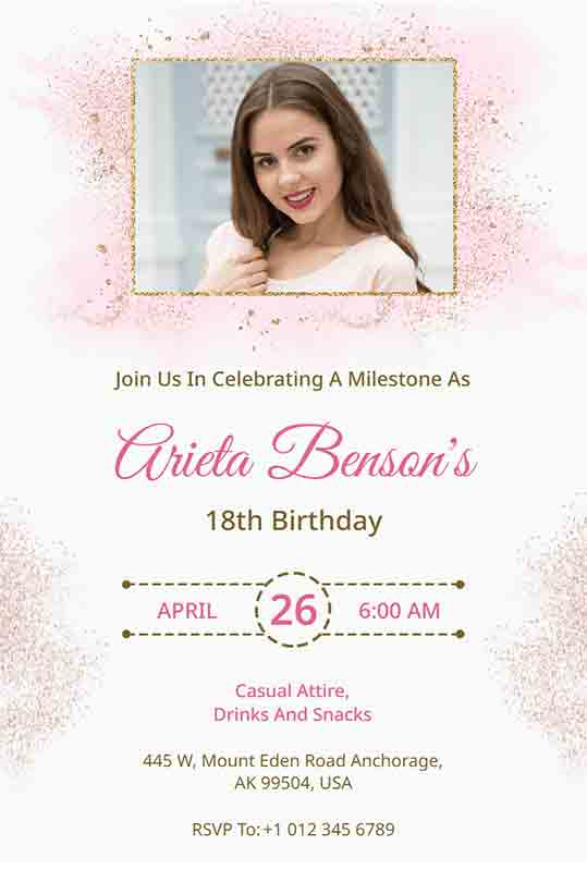Pink Glitter 18th Birthday Invitation Template