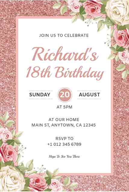 Flowers 18th Birthday Invitation Template