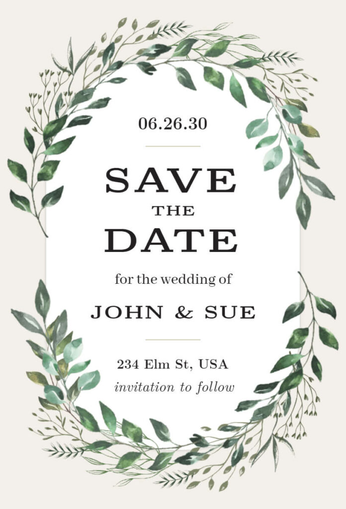 Green Leaf Save The Date Invitation 