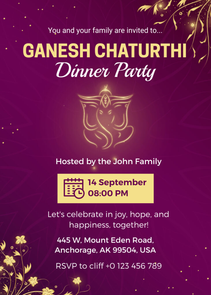 Berry Color Ganesh Chaturthi Invitation 