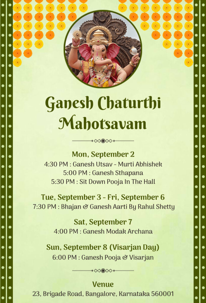 Light Green Color Ganesh Chaturthi Invitation
