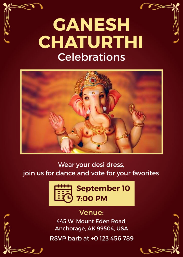 Red Color Ganesh Chaturthi Invitation 