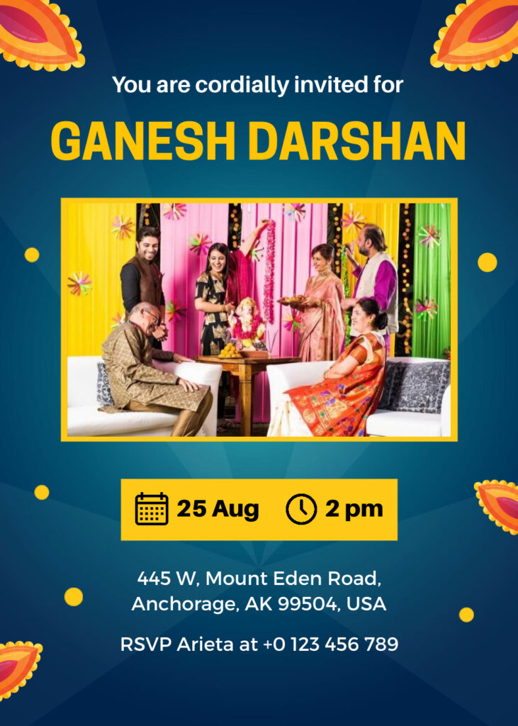 Regal Blue Color Ganesh Chaturthi Invitation