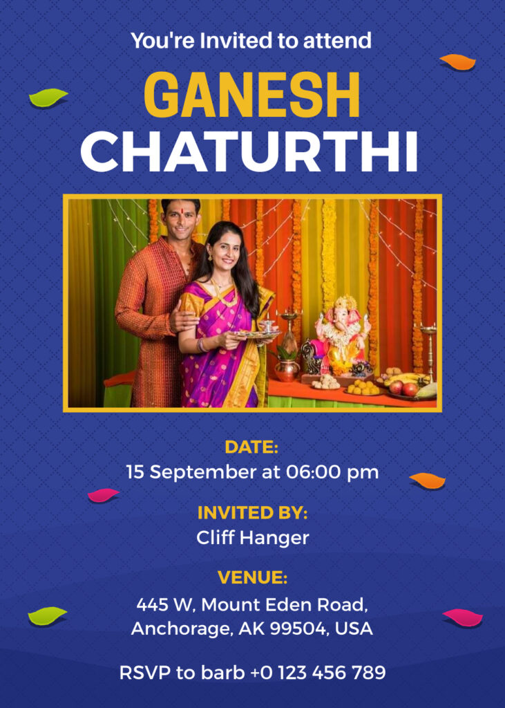 Ganesh Chaturthi Invitation With Tealish Blue Color