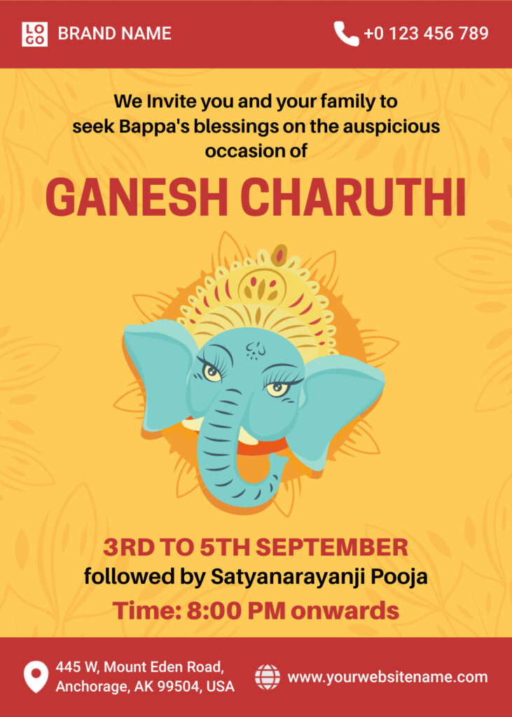 Red and Yellow Ganesh Chaturthi Invitation