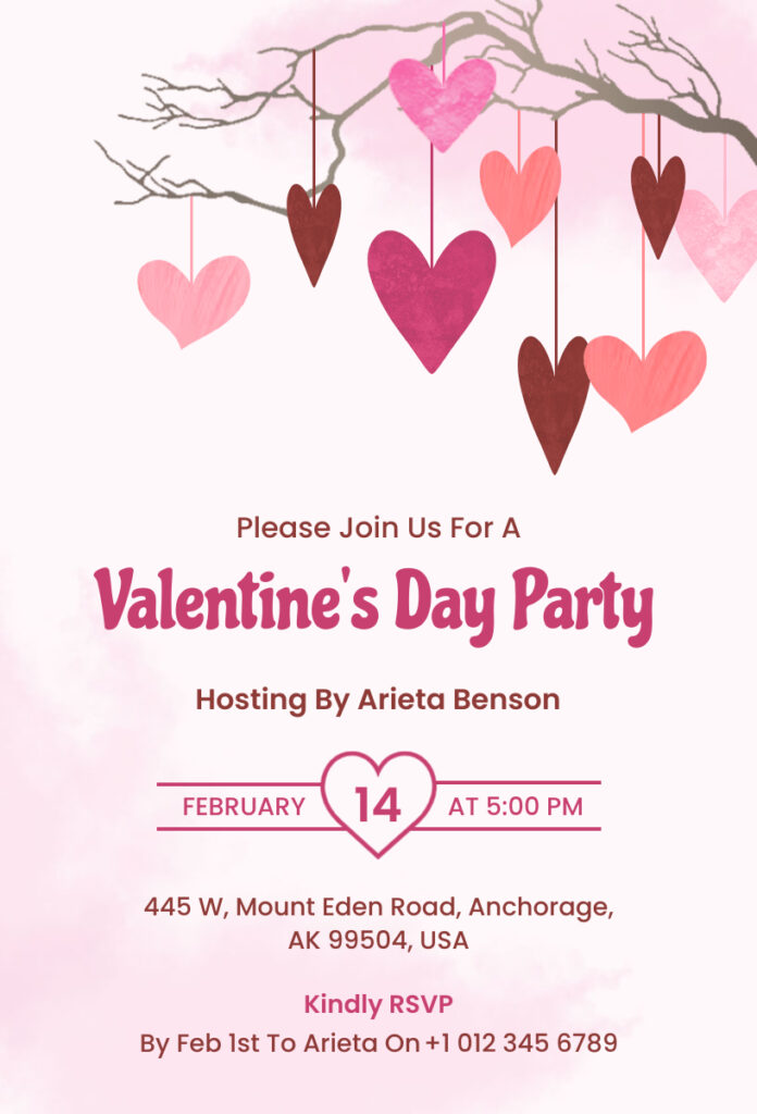 Watercolor Valentine's Day  Invitation Template