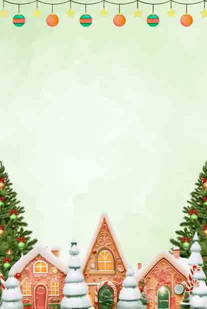 Blank Christmas invitation template with gingerbread houses and snowy winter scene