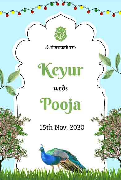 Blue Indian Wedding Invitation Card 