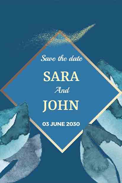 Chathams Blue Watercolor Leaf Wedding Invitation 