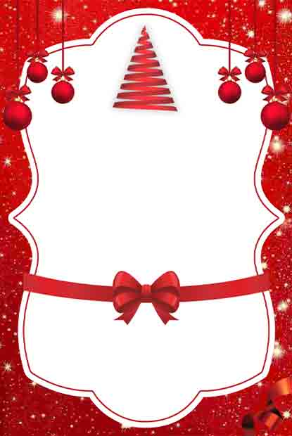Blank Christmas invitation template with ornate white frame on sparkling red background