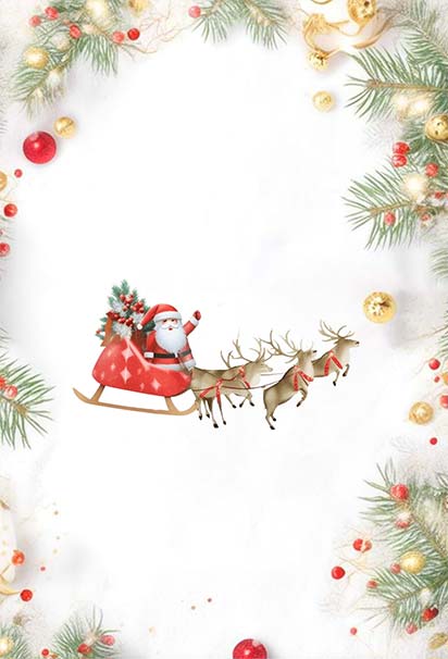Charming Christmas Scene With a Sleigh Ride Through Snowy Woods and Holiday Decor