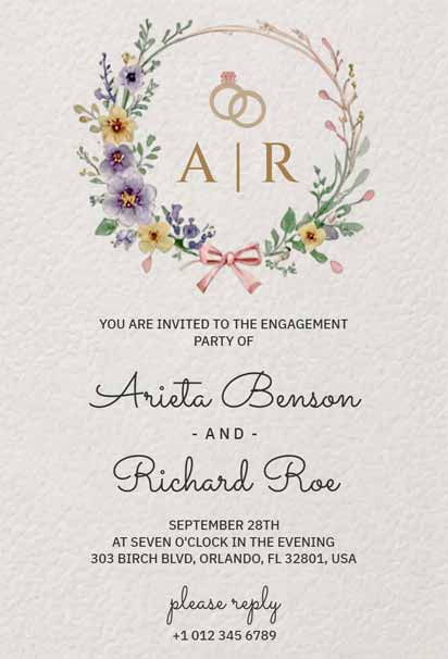 Floral Engagement Party Celebration Invitation Template with elegant and fresh flower design