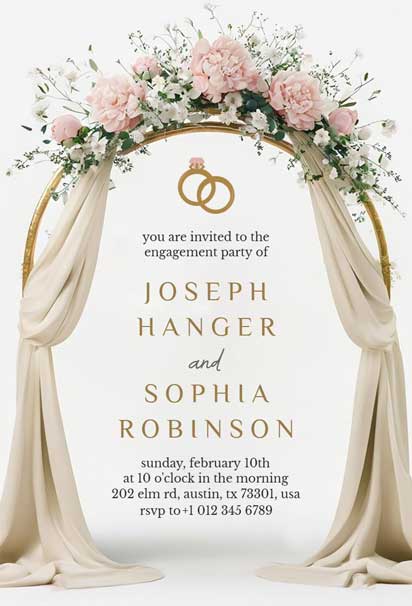 Floral Rustic Engagement Party Invitation Template featuring charming floral accents and warm rustic elements for a cozy, elegant celebration