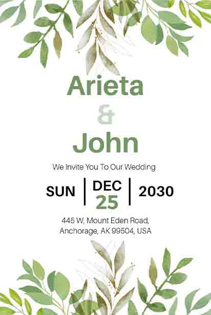 Greenery Watercolor Wedding Invitation