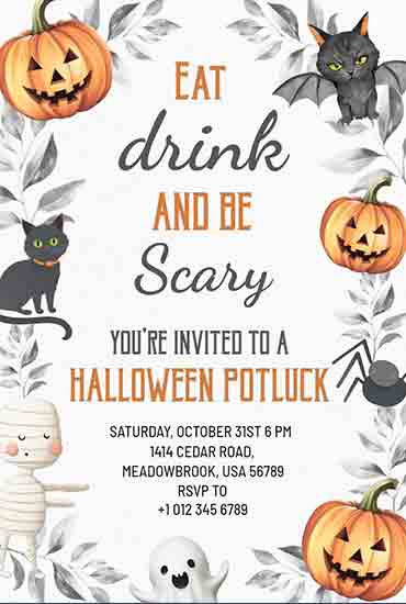 Halloween Potluck Party Invitation Template