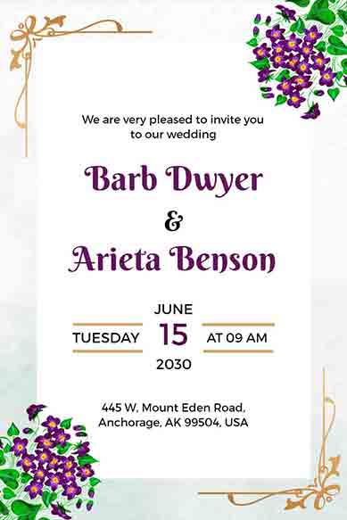 Mulberry Golden Frame Wedding Invitation 