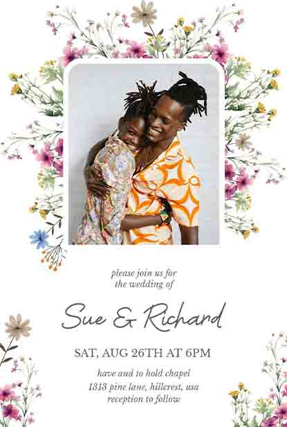 Photo Floral Wedding Invitation 