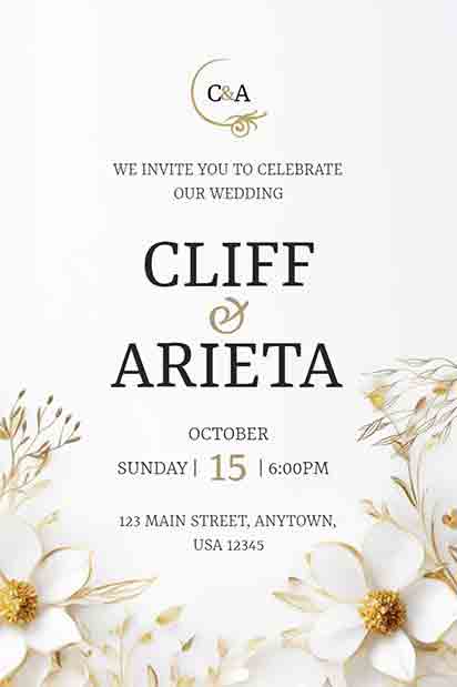 Simple White And Gold Wedding Card
